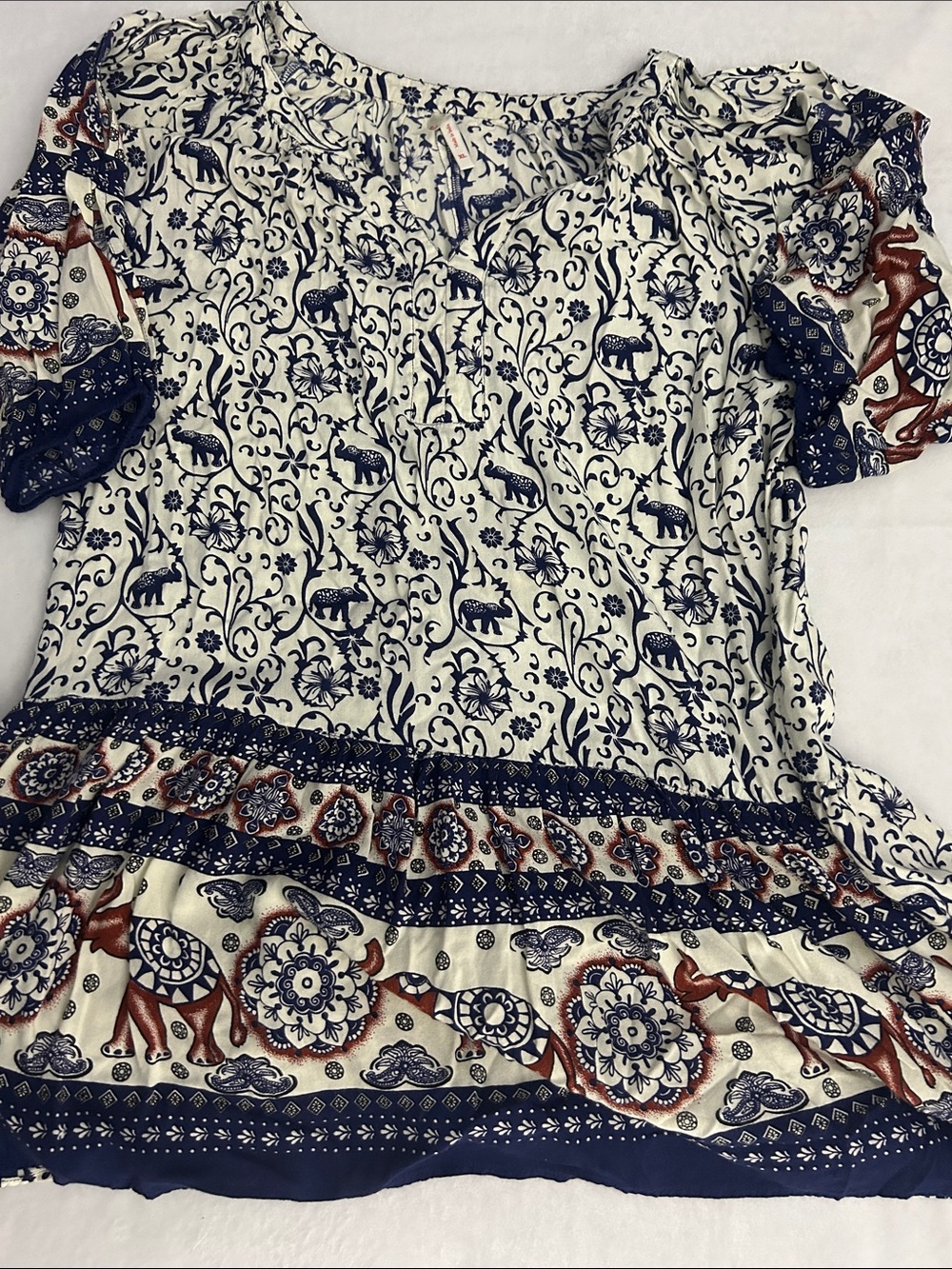 True Destiny Cream, Navy & Rust Boho Asymmetrical Dress